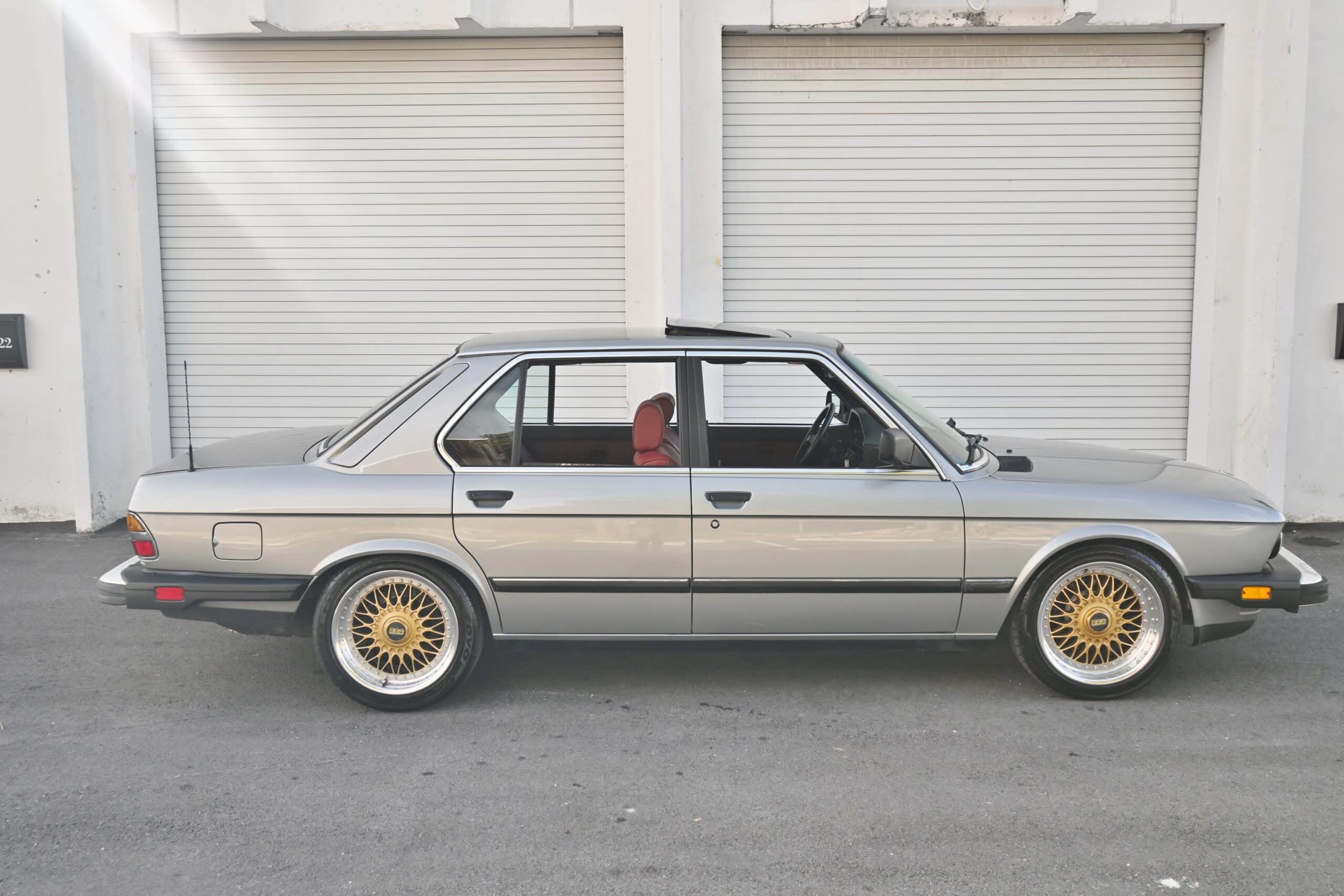 1987 BMW 528e, Manual 5-speed, Salmon Silver over red leather, Euro Height, BBS Wheels Just serviced. 