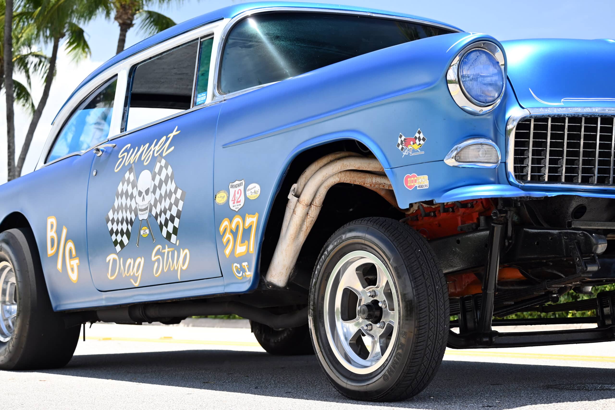1955 Chevrolet 210 Old school “GASSER’’ 327 cubic inch and 4 speed Muncie transmission and 12 bolt posi diff – front disk brakes with corvette master cylinder