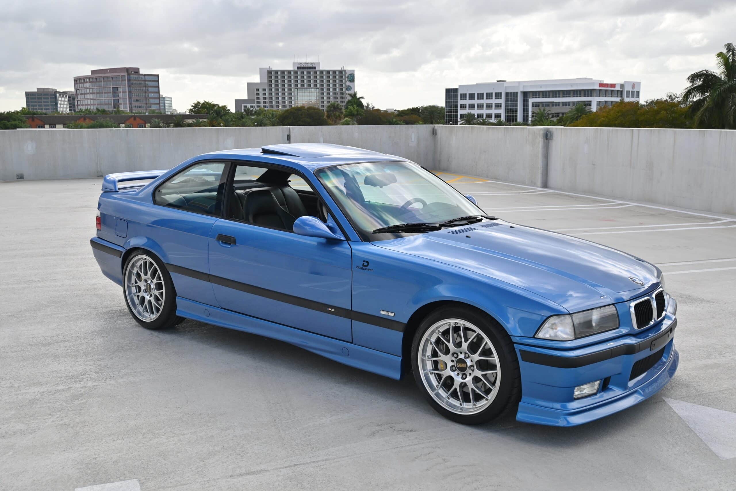 1996 BMW M3 Euro E36 6 Speed Original Estoril Blue Paint – iDing Power Modified – AP Racing brakes -51k Miles